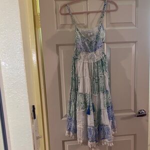 NWOT Ananta Green & Blue Bohemian Midi Dress, Size S/M